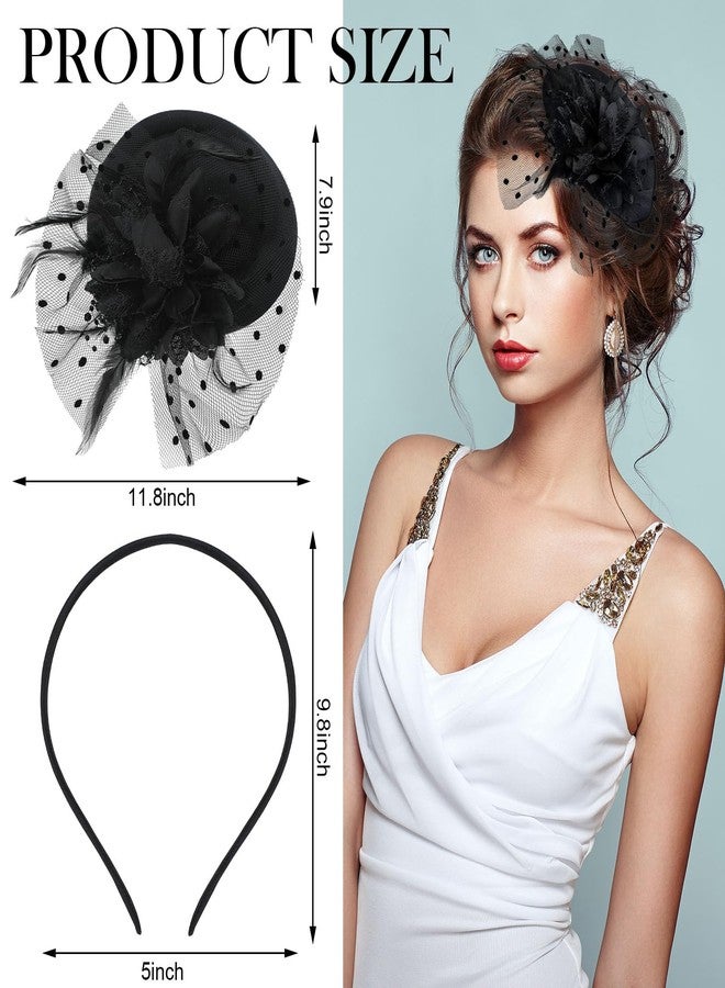 Cuffbow 27 Pcs Black Fascinator Hats Funeral Veil with Folding Fan Lace Gloves for Women Church Halloween Tea Party Headwear - Image 4